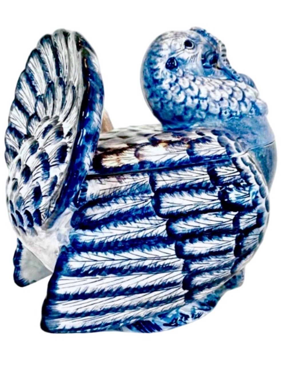 ITALY TUREEN TURKEY Blue With Ladle Gravy Boat Holidays Computer EUC Condition